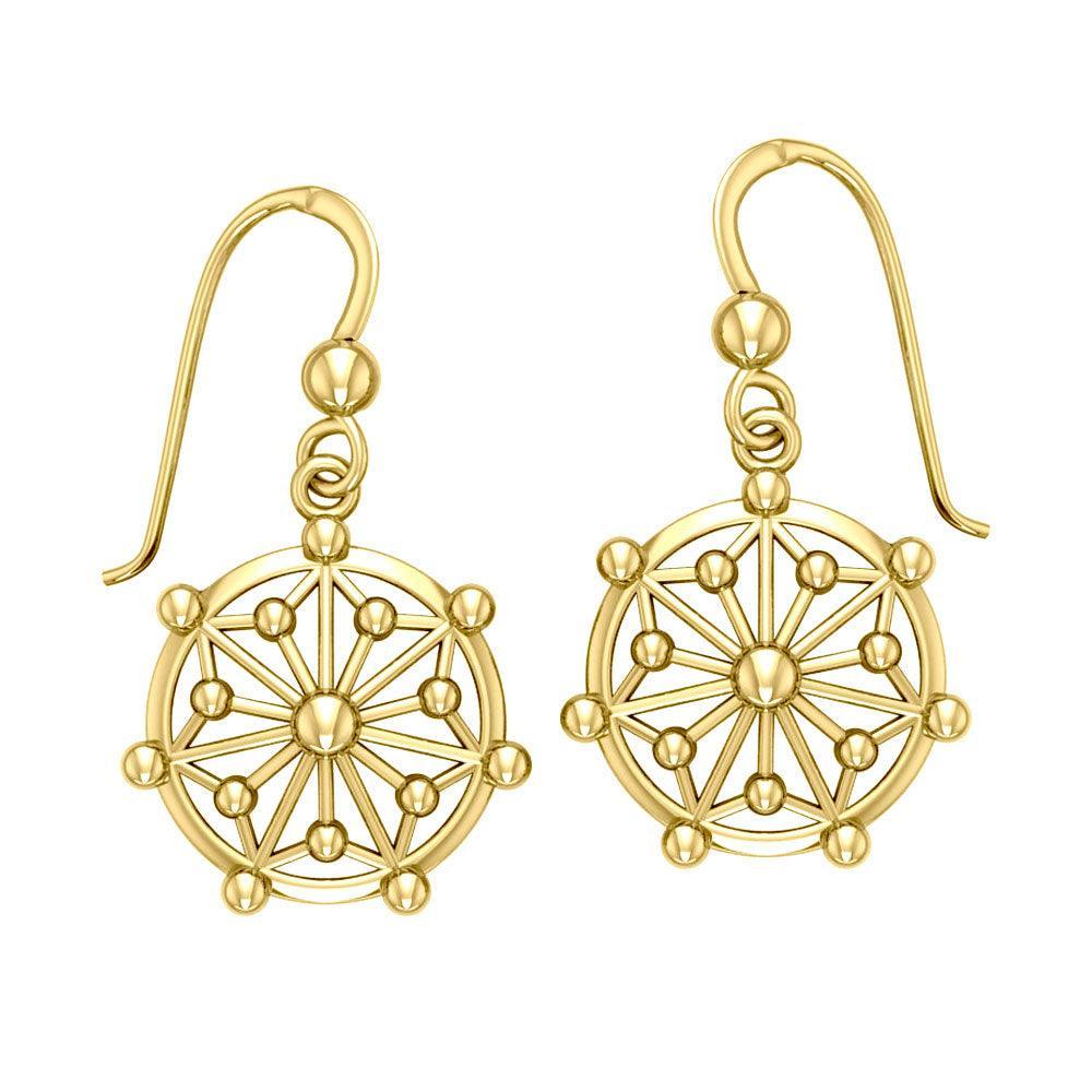 Round Tetragram Energy Symbol Gold Vermeil Plate on Silver Medallion Earrings VER1086 - peterstone.dropshipping