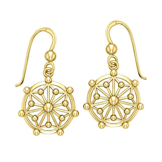 Round Tetragram Energy Symbol Gold Vermeil Plate on Silver Medallion Earrings VER1086 - peterstone.dropshipping