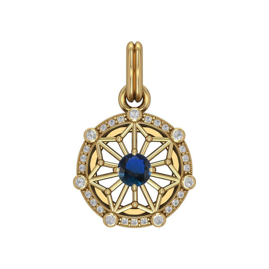 Round Tetragram Energy Symbol Gold Vermeil Plate on Silver Pendant with Gemstone VPD3699 - peterstone.dropshipping