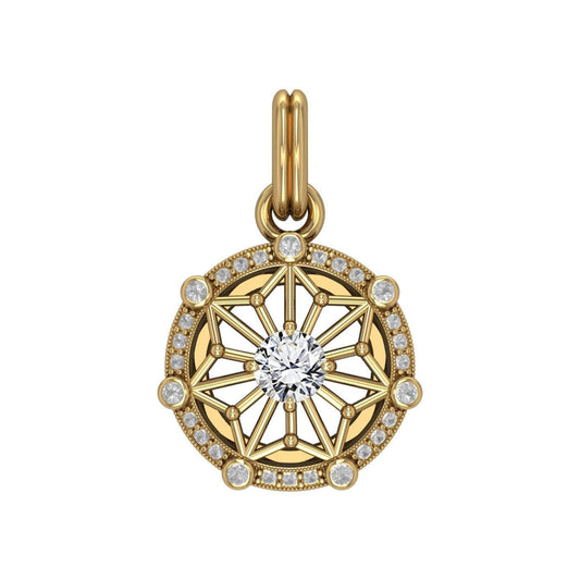 Round Tetragram Energy Symbol Gold Vermeil Plate on Silver Pendant with Gemstone VPD3699 - peterstone.dropshipping
