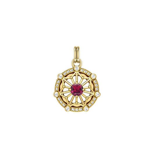 Small Round Tetragram Energy Symbol Gold Vermeil Plate on Silver Pendant with Gemstone VPD5984 - peterstone.dropshipping