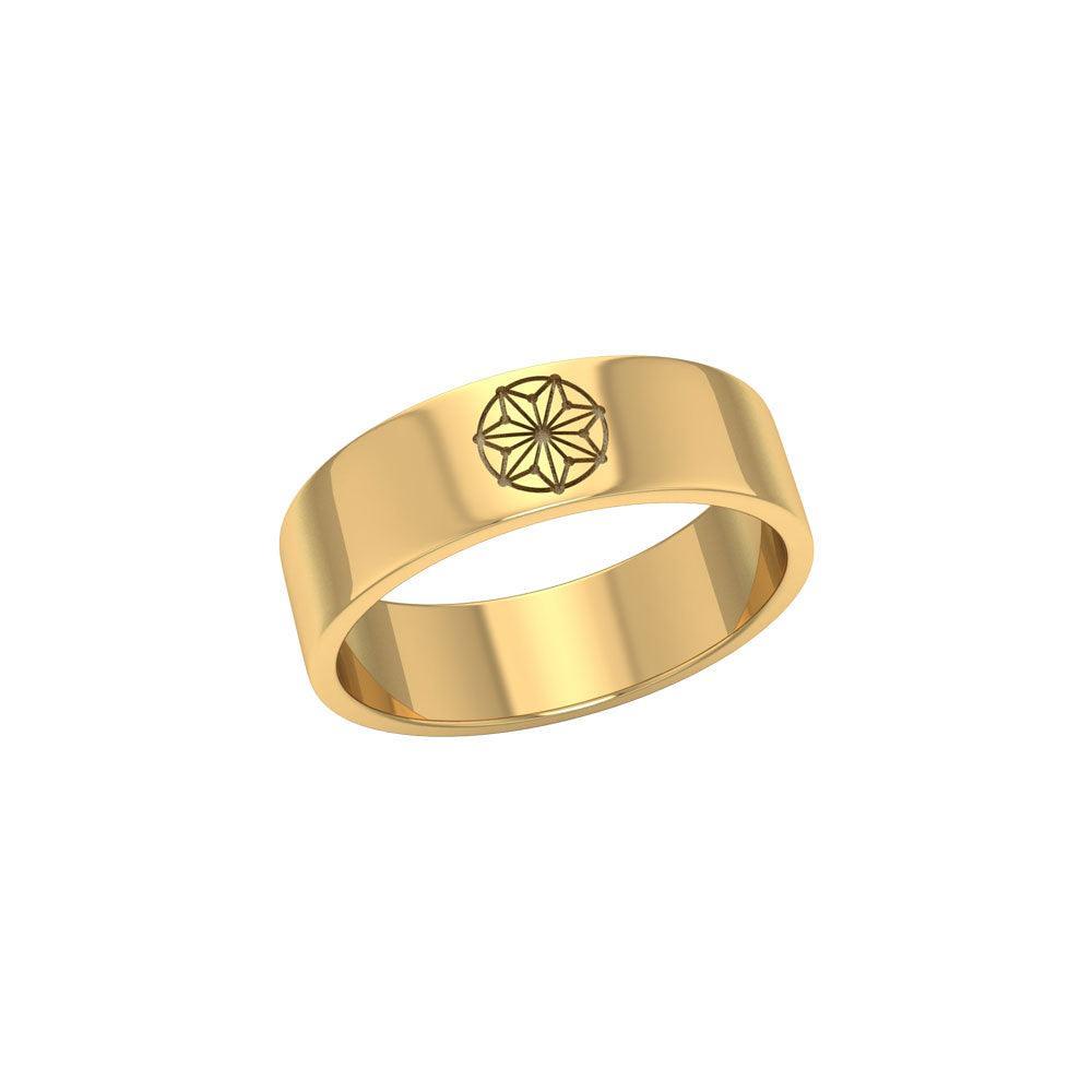 Round Tetragram Energy Symbol Gold Vermeil Plate on Silver Band Ring VRI1088 - peterstone.dropshipping