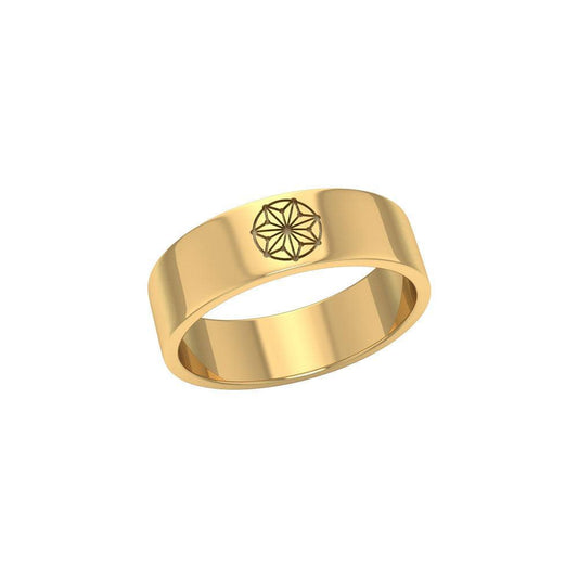 Round Tetragram Energy Symbol Gold Vermeil Plate on Silver Band Ring VRI1088 - peterstone.dropshipping