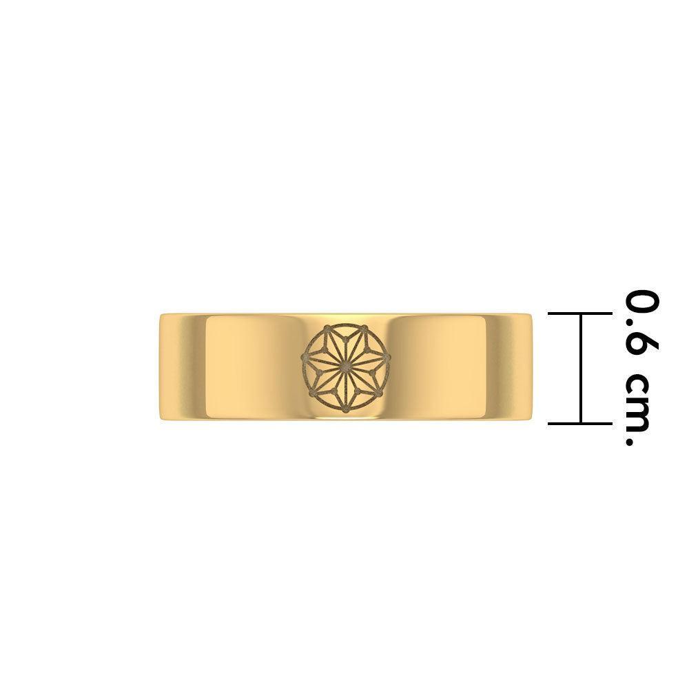 Round Tetragram Energy Symbol Gold Vermeil Plate on Silver Band Ring VRI1088 - peterstone.dropshipping