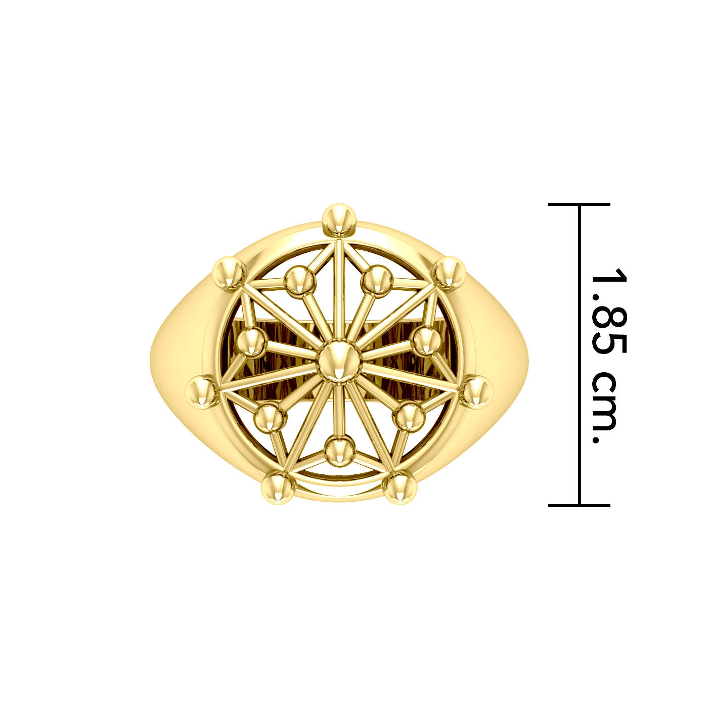 Round Tetragram Energy Symbol Gold Vermeil Plate on Silver Medallion Ring VRI1090