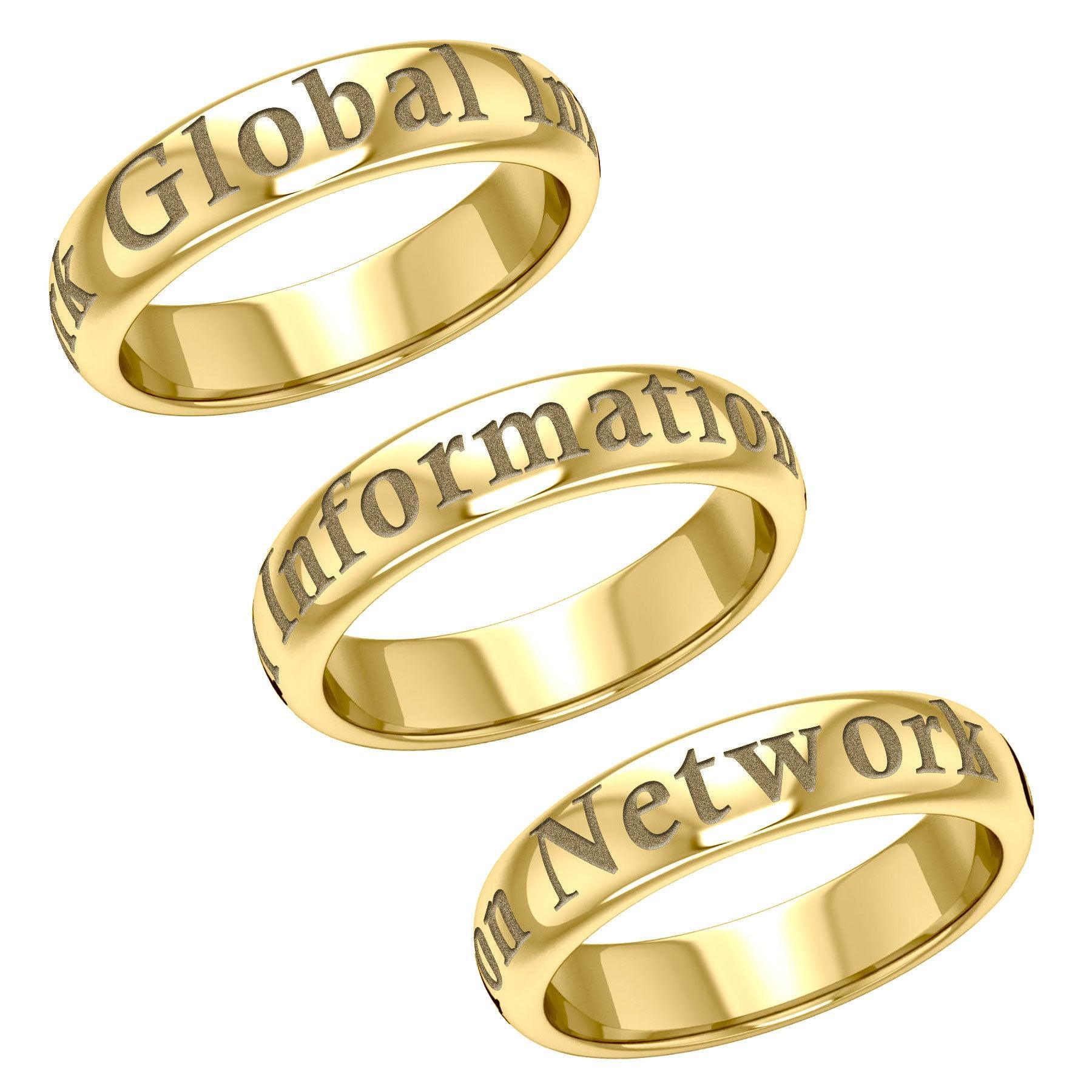 Global Information Network Gold Vermeil Plate on Silver Band Ring VRI1093 - peterstone.dropshipping