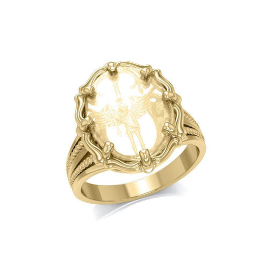 Archangel Michael 18K Gold Vermeil Plate on Sterling Silver Ring with Genuine White Quartz VRI1723 - peterstone.dropshipping