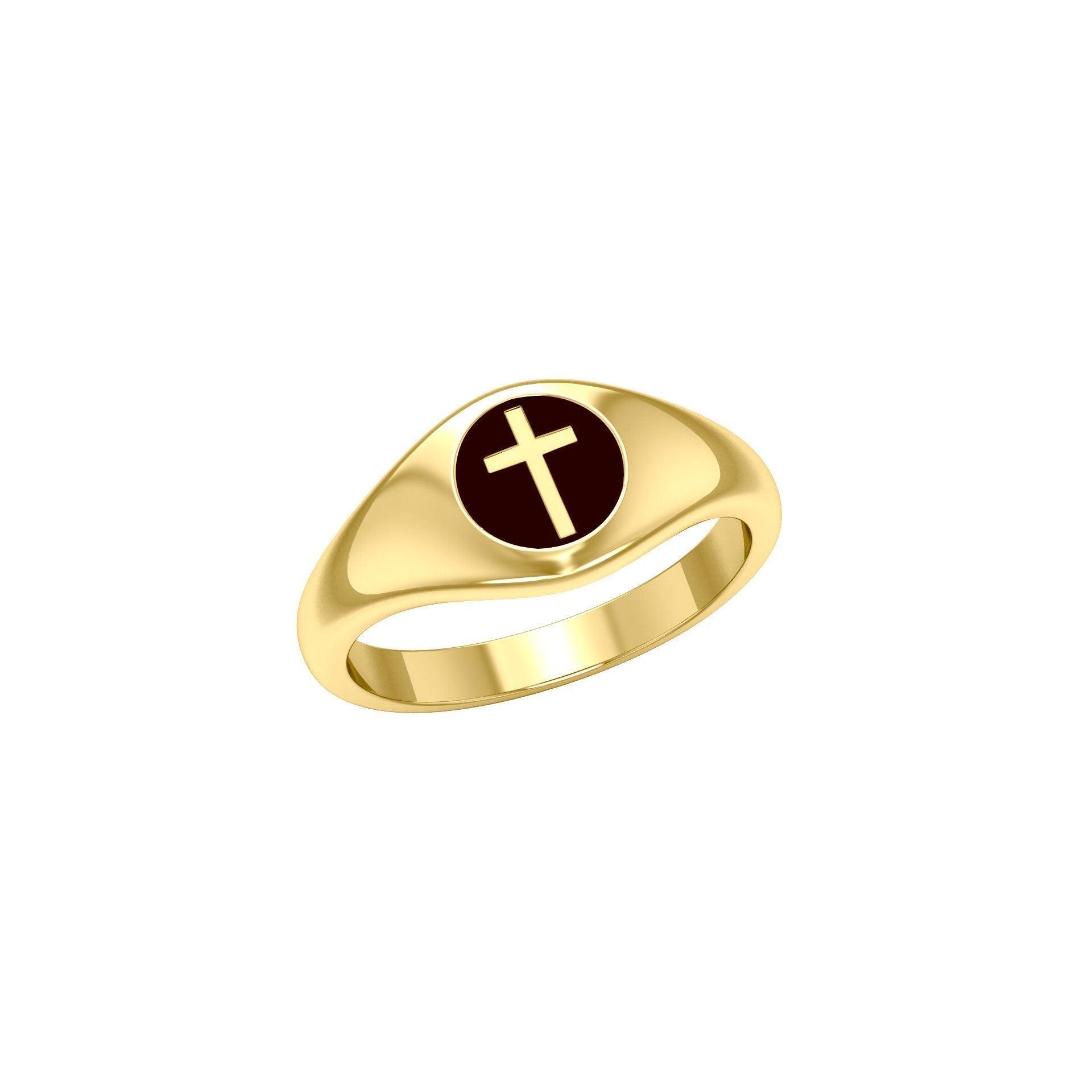 Spiritual Elegance Sterling Silver With 14K Vermeil Plate Faith Cross Women Ring with Black Accent by Peter Stone Jewelry VRI2474 - peterstone.dropshipping