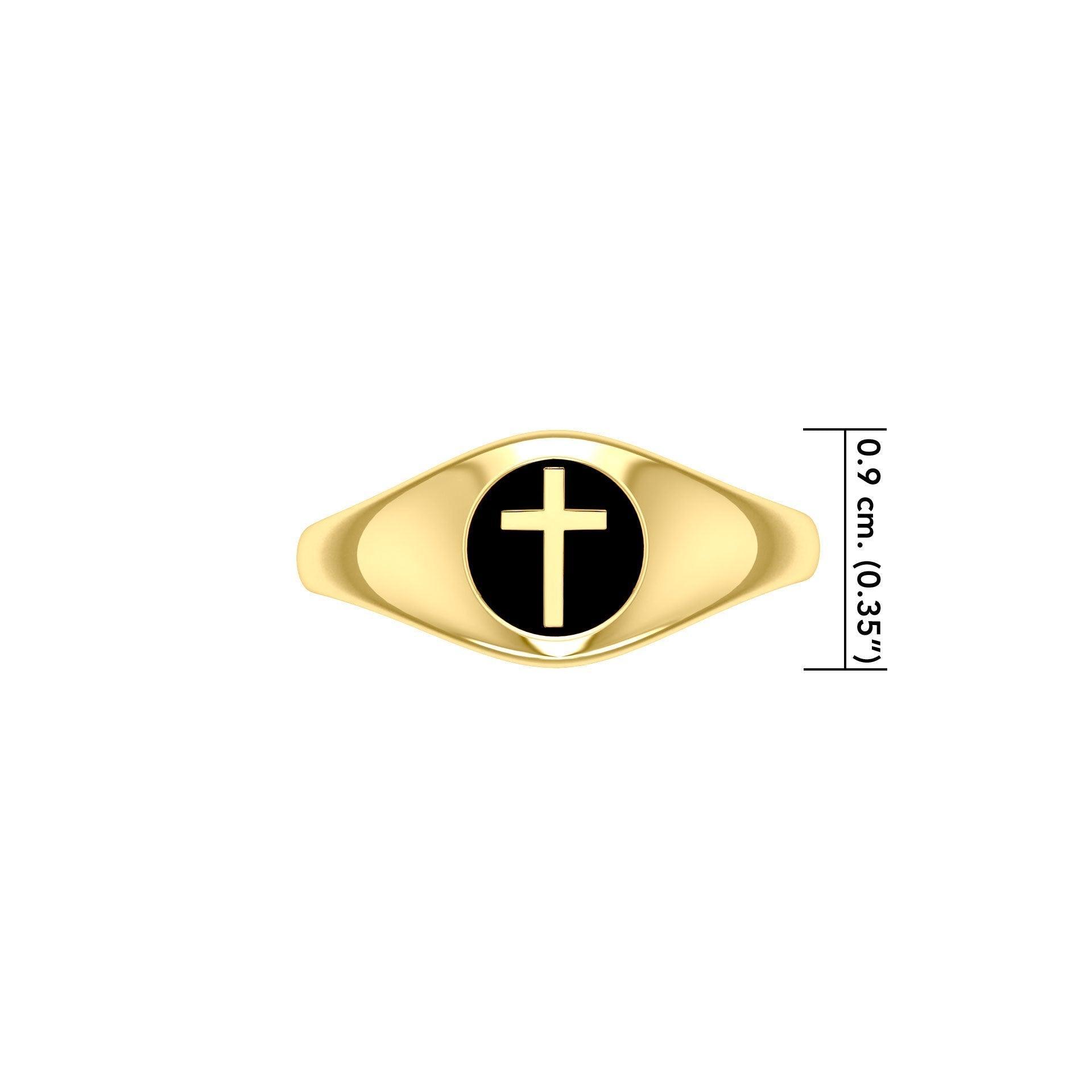 Spiritual Elegance Sterling Silver With 14K Vermeil Plate Faith Cross Women Ring with Black Accent by Peter Stone Jewelry VRI2474 - peterstone.dropshipping