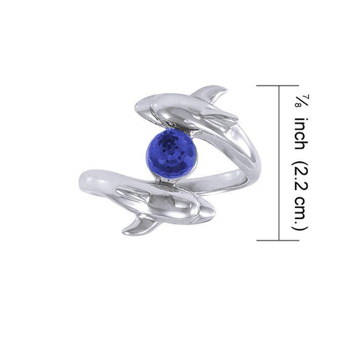Dolphin and Gemstone Sterling Silver Ring WR201 Ring
