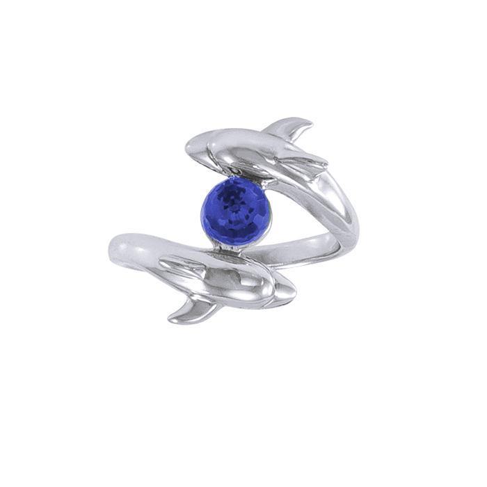 Dolphin and Stone Silver Ring WR201
