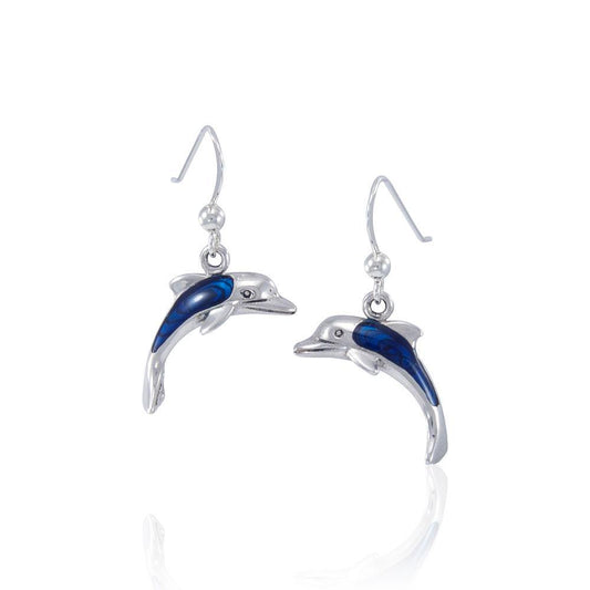 Silver and Paua Shell Dolphin Silver Earrings JE152