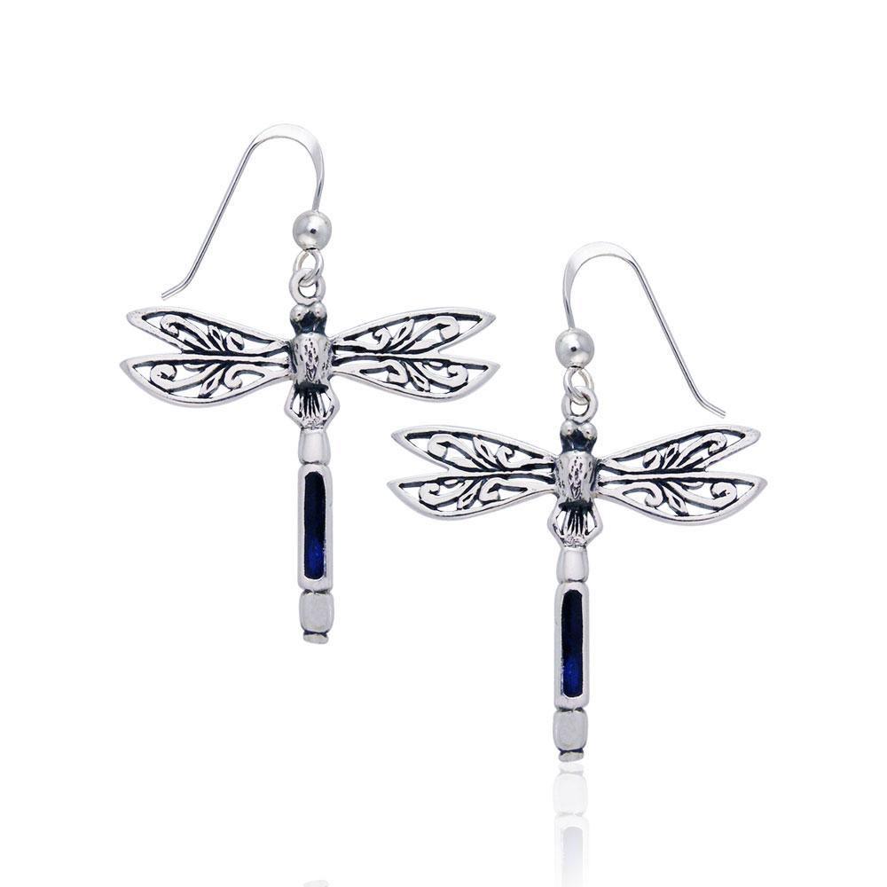 Dragonfly Silver Earrings with inlaid Stone JE183 Earrings
