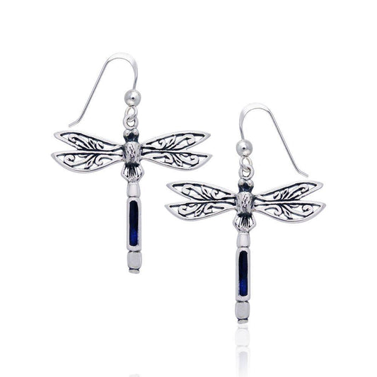 Dragonfly Silver Earrings with inlaid Stone JE183 Earrings
