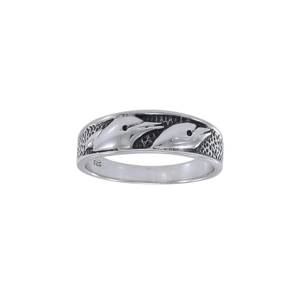 Dolphin Band Silver Ring JR324