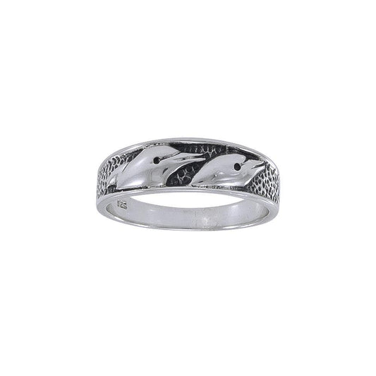Dolphin Band Silver Ring JR324