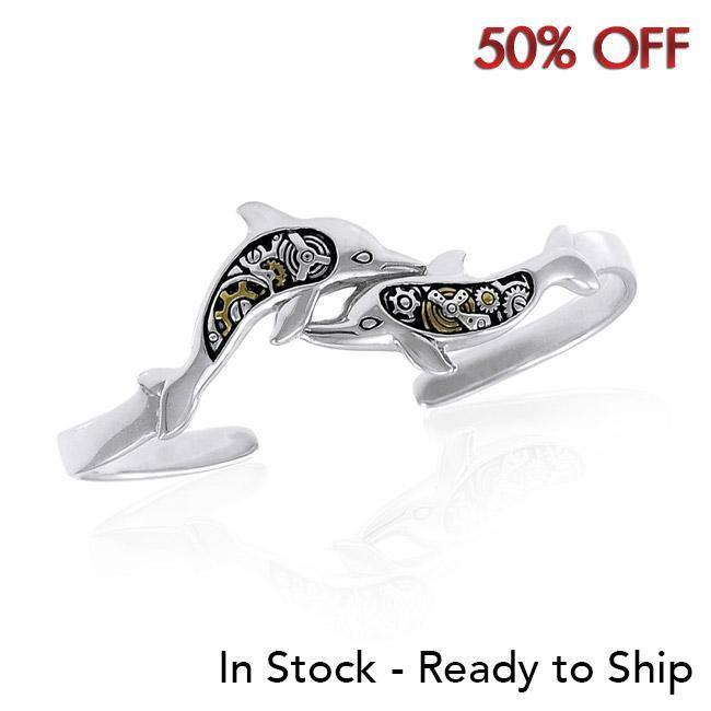 Sterling Silver Steampunk Twin Dolphins Bracelet MBA152 Bangle