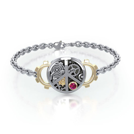 Peace Steampunk Silver and Gold Accent MBL291 Bracelet