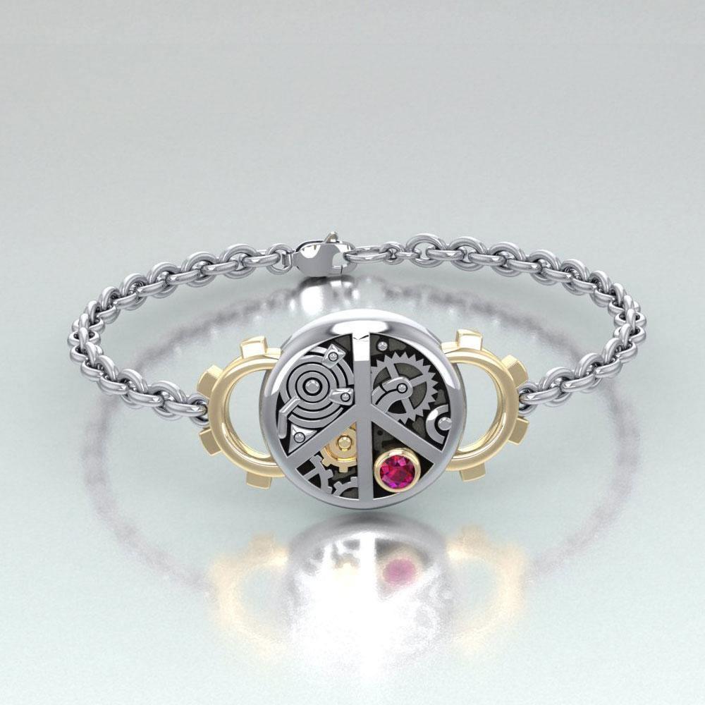 Peace Steampunk Silver and Gold Accent MBL291 Bracelet