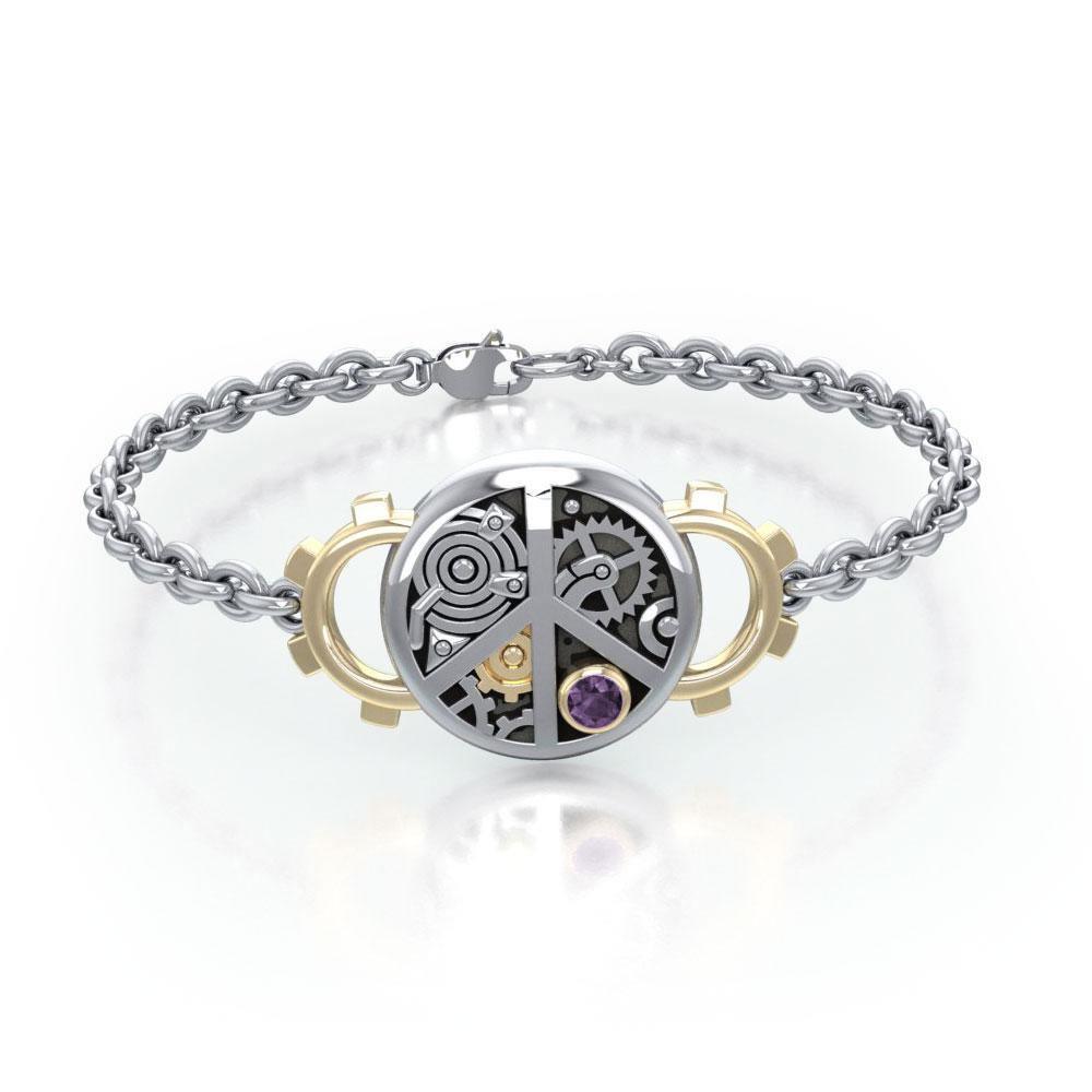 Peace Steampunk Silver and Gold Accent MBL291 Bracelet