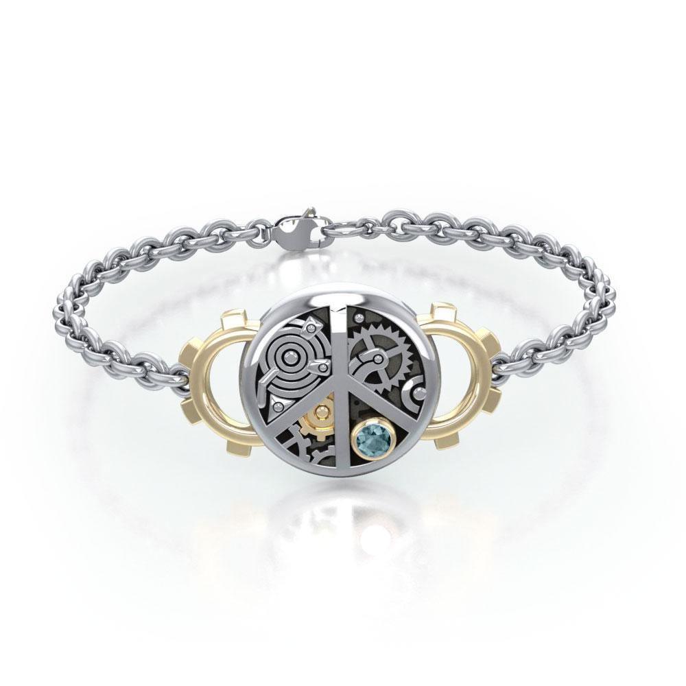 Peace Steampunk Silver and Gold Accent MBL291 Bracelet