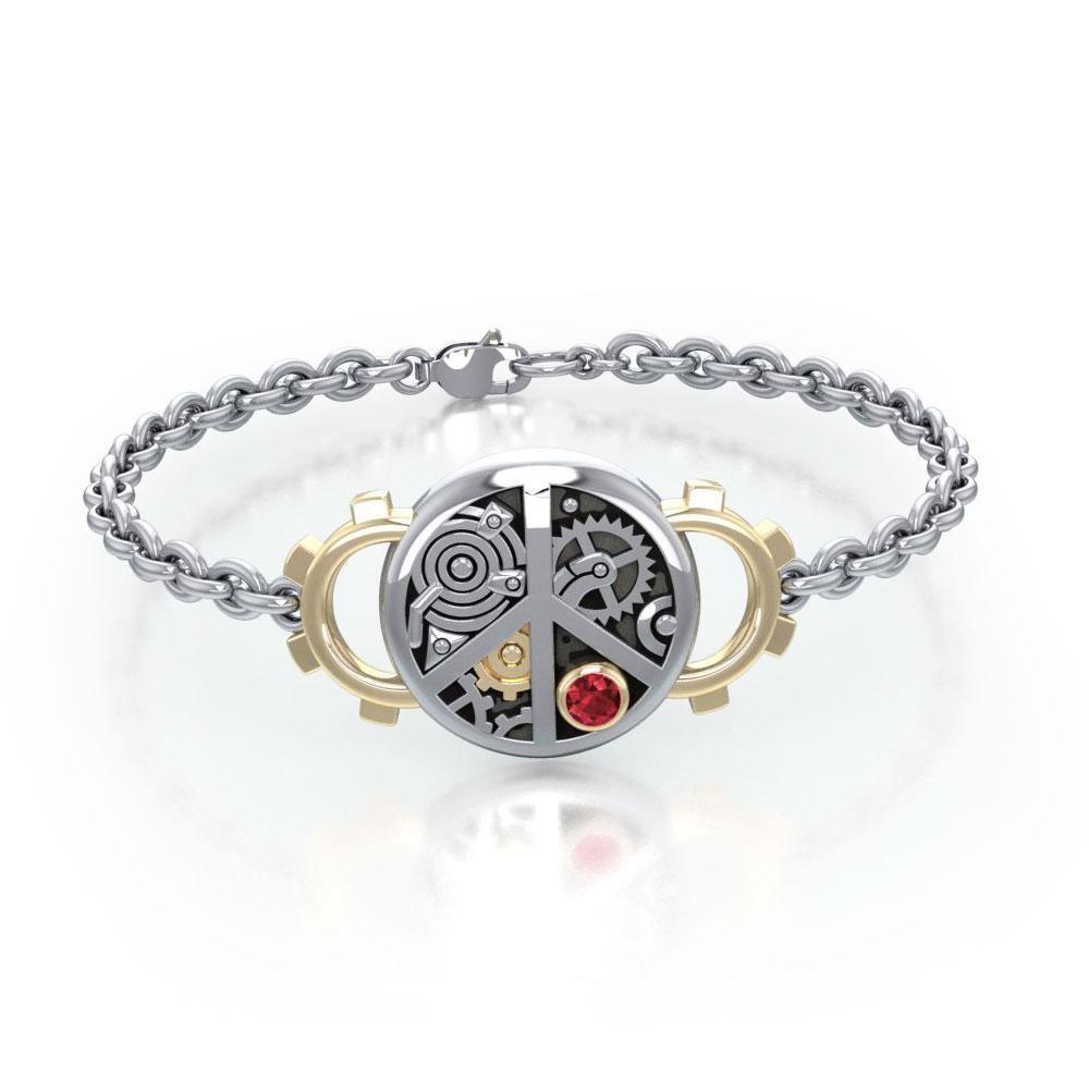 Peace Steampunk Silver and Gold Accent MBL291 Bracelet