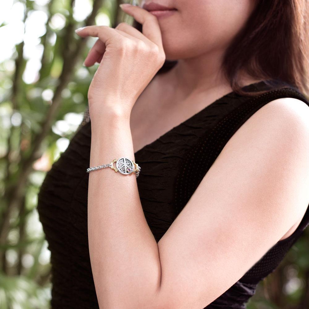 Peace Steampunk Silver and Gold Accent MBL291 Bracelet