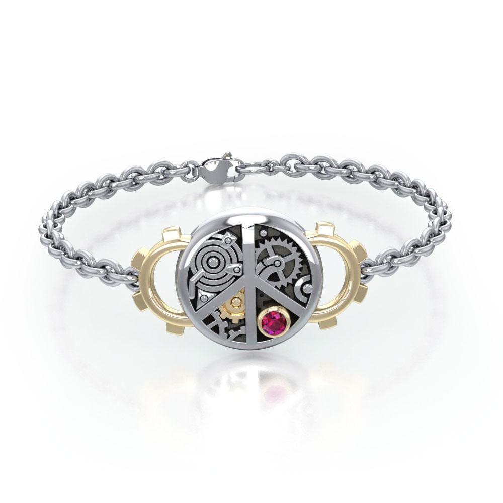 Peace Steampunk Silver and Gold Accent MBL291 Bracelet