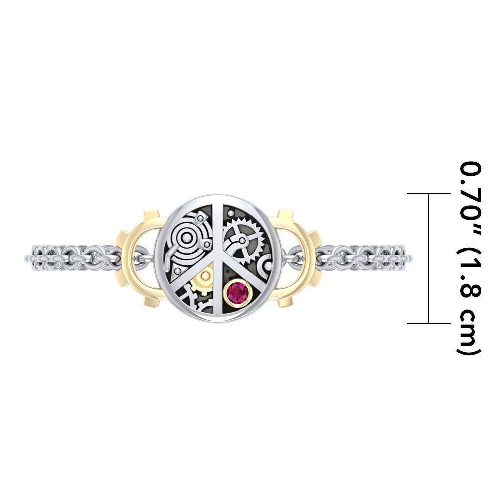 Peace Steampunk Silver and Gold Accent MBL291 Bracelet