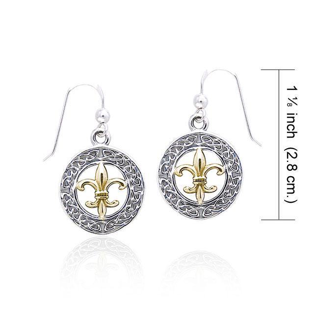 You’re worth the beauty and loyalty ~ Celtic Knotwork Fleur-de-Lis Sterling Silver Hook Earrings with 14k Gold accent  MER113 Earrings