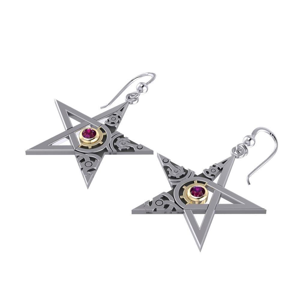 The Star Steampunk Silver and Gold Earrings MER1353 Earrings