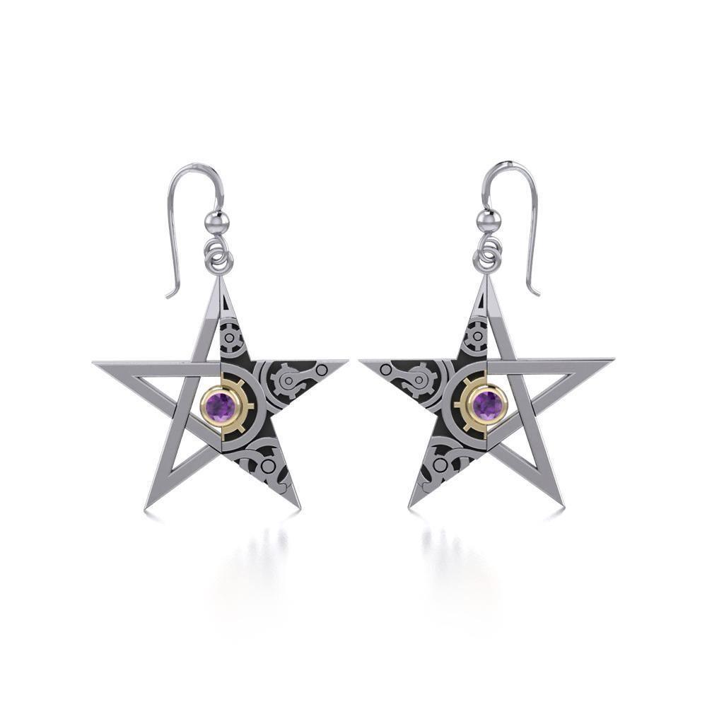 The Star Steampunk Silver and Gold Earrings MER1353 Earrings