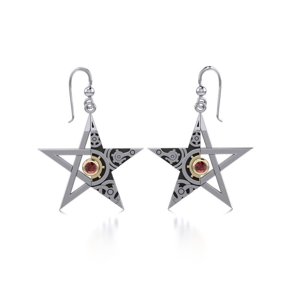 The Star Steampunk Silver and Gold Earrings MER1353 Earrings