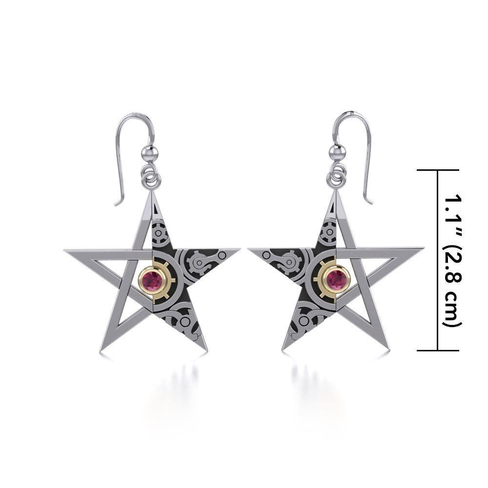The Star Steampunk Silver and Gold Earrings MER1353 Earrings