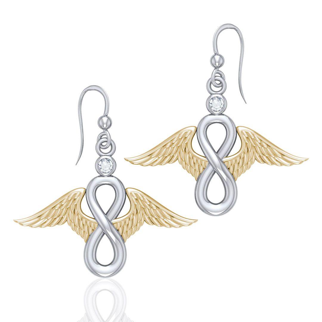 Angel Wings and Infinity Symbol with Gemstone Silver and Gold Earrings MER1665 - Peter Stone Wholesale