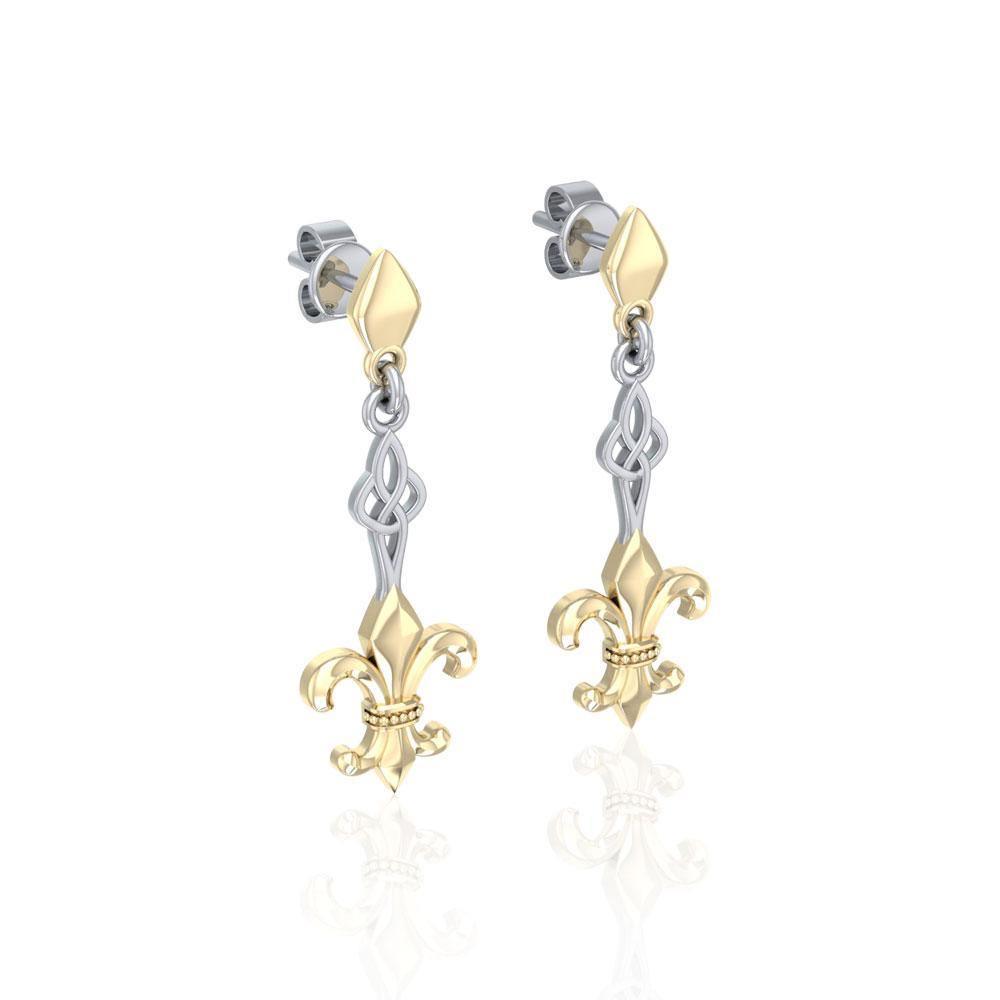 Majestic Fleur-de-Lis in Sterling Silver Jewelry Post Earrings with Gold accent MER1677 Earrings