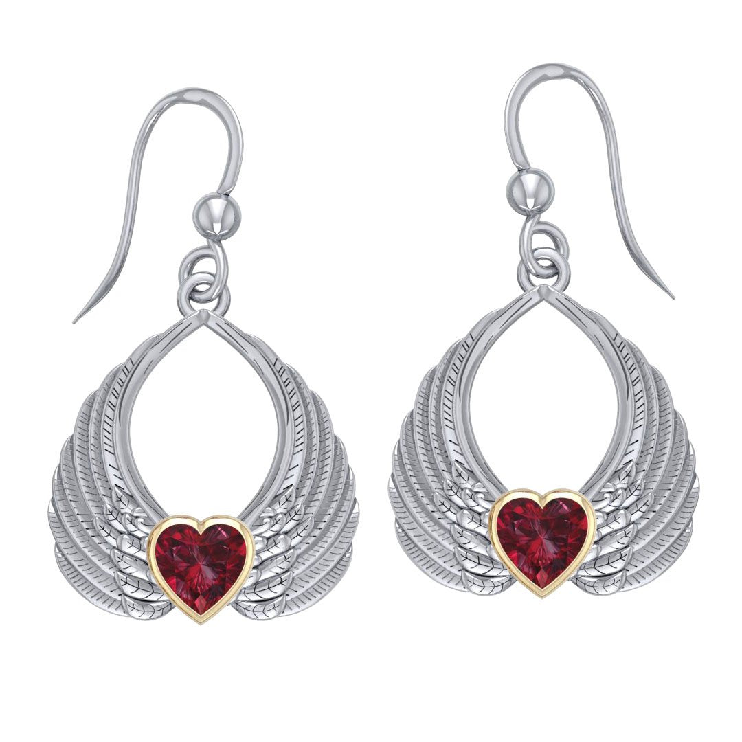 Gemstone Heart Angel Wings Silver and Gold Earrings MER1723 Earrings