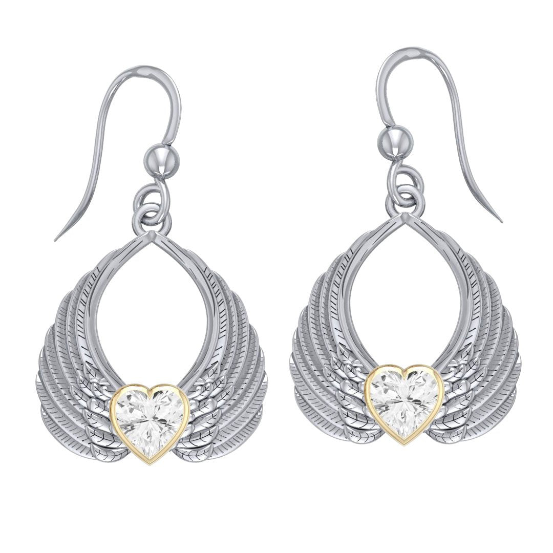 Gemstone Heart Angel Wings Silver and Gold Earrings MER1723 Earrings