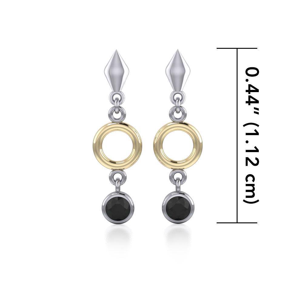Black Magic Circle and Black Spinel Silver & Gold Earrings MER382 Earrings