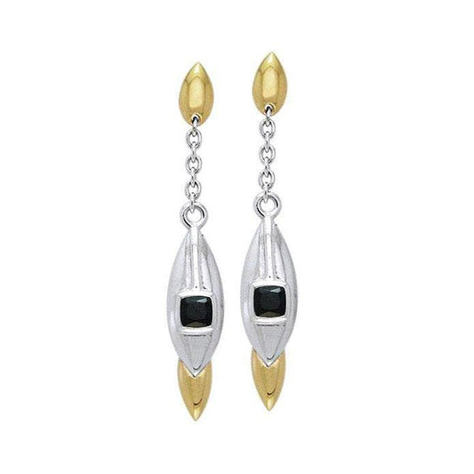 Black Magic Silver & Gold Pendant Earrings MER409 - Wholesale Jewelry