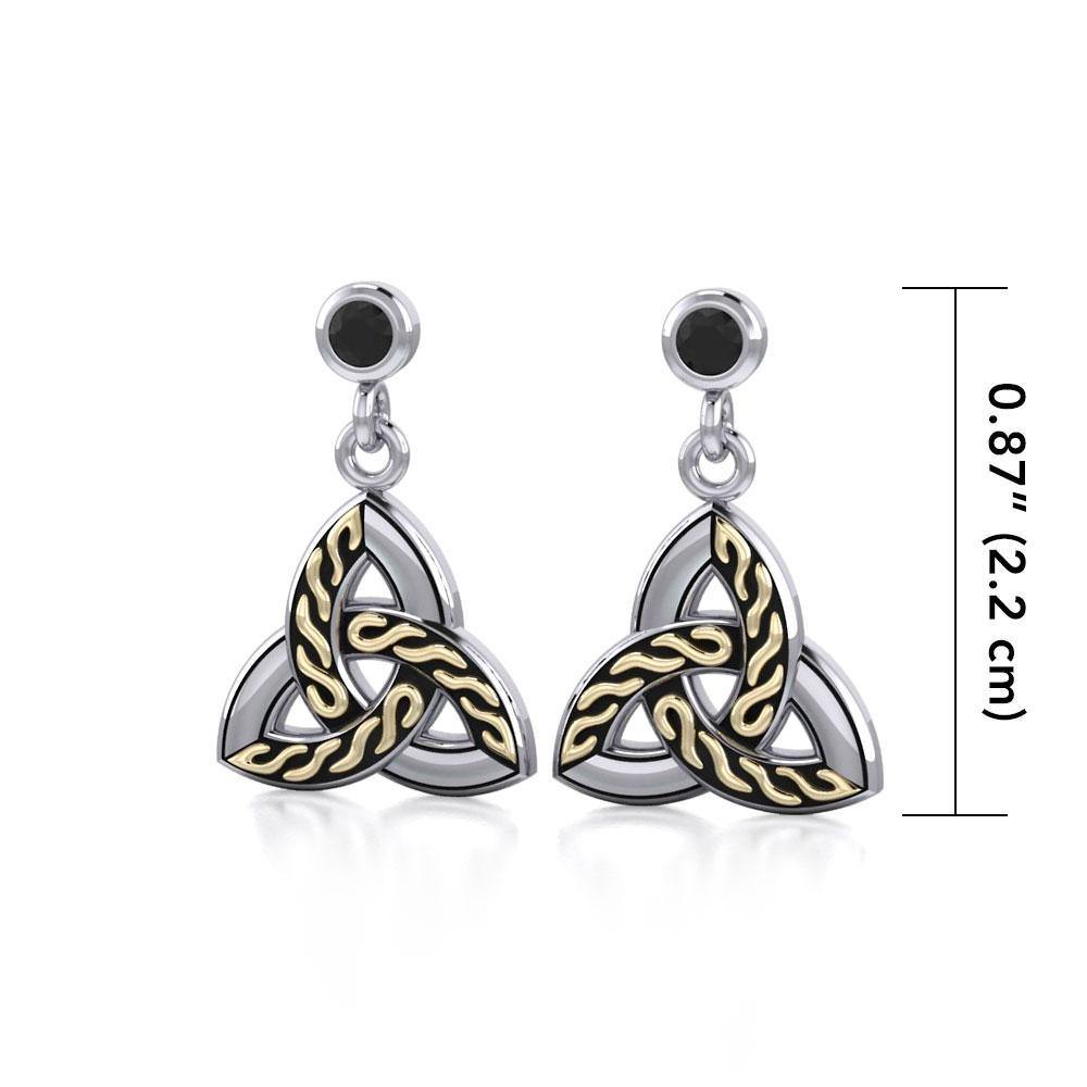 A showcase of everything special ~ Celtic Knotwork Trinity Sterling Silver Earrings with 18k Gold accent and Gemstone MER705 Earrings