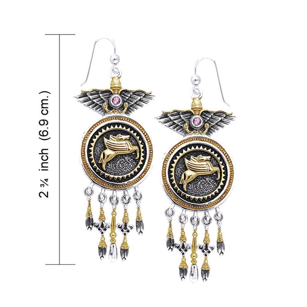 Silver and Gold Pegasus Earrings MER862 Earrings