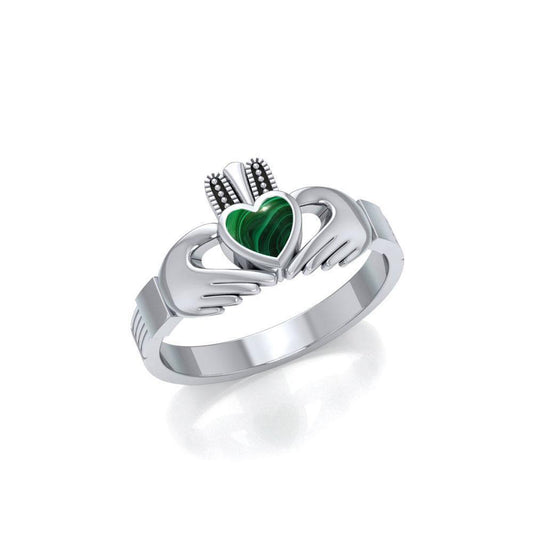 Irish Claddagh Silver Ring with Gem MG058