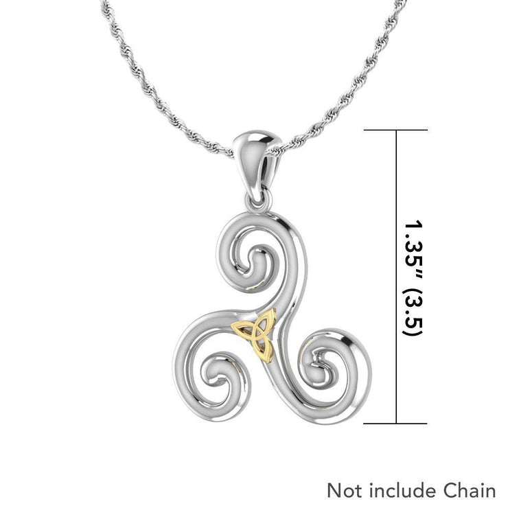 Streamlined artistic representation ~ Sterling Silver Celtic Triquetra Pendant Jewelry with 18k Gold accent MPD1817 Pendant
