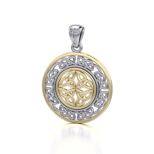 When gold shines through eternity ~ Celtic Knotwork Sterling Silver Pendant Jewelry with Gold accent Pendant