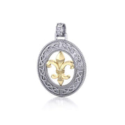 Celtic Knot Fleur De Lis Gold Accent Silver Pendant MPD336