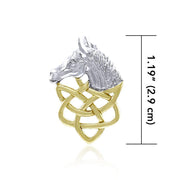 A symbolism of power, grace, and strength ~ Celtic Knotwork Horse Head Sterling Silver Pendant with 14k Gold accent MPD360 Pendant