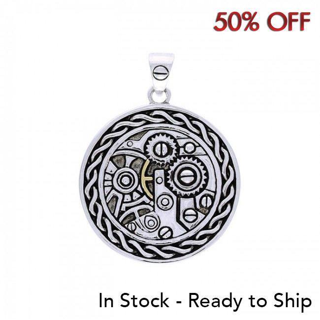 Endless Circle Knot in Steampunk ~ Sterling Silver Jewelry Pendant with 14k Gold accent Pendant