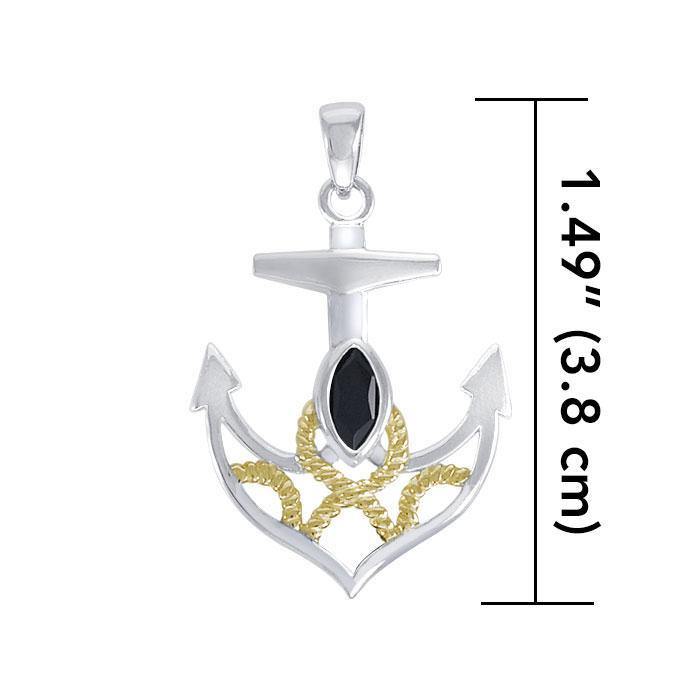 Hold on to your life's rope and anchor ~ Sterling Silver Jewelry Pendant with 14k Gold accent Pendant