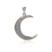 A night of the lunar promise ~ Celtic Knotwork Crescent Moon Sterling Silver Pendant Jewelry with Gold accent MPD4201 Pendant